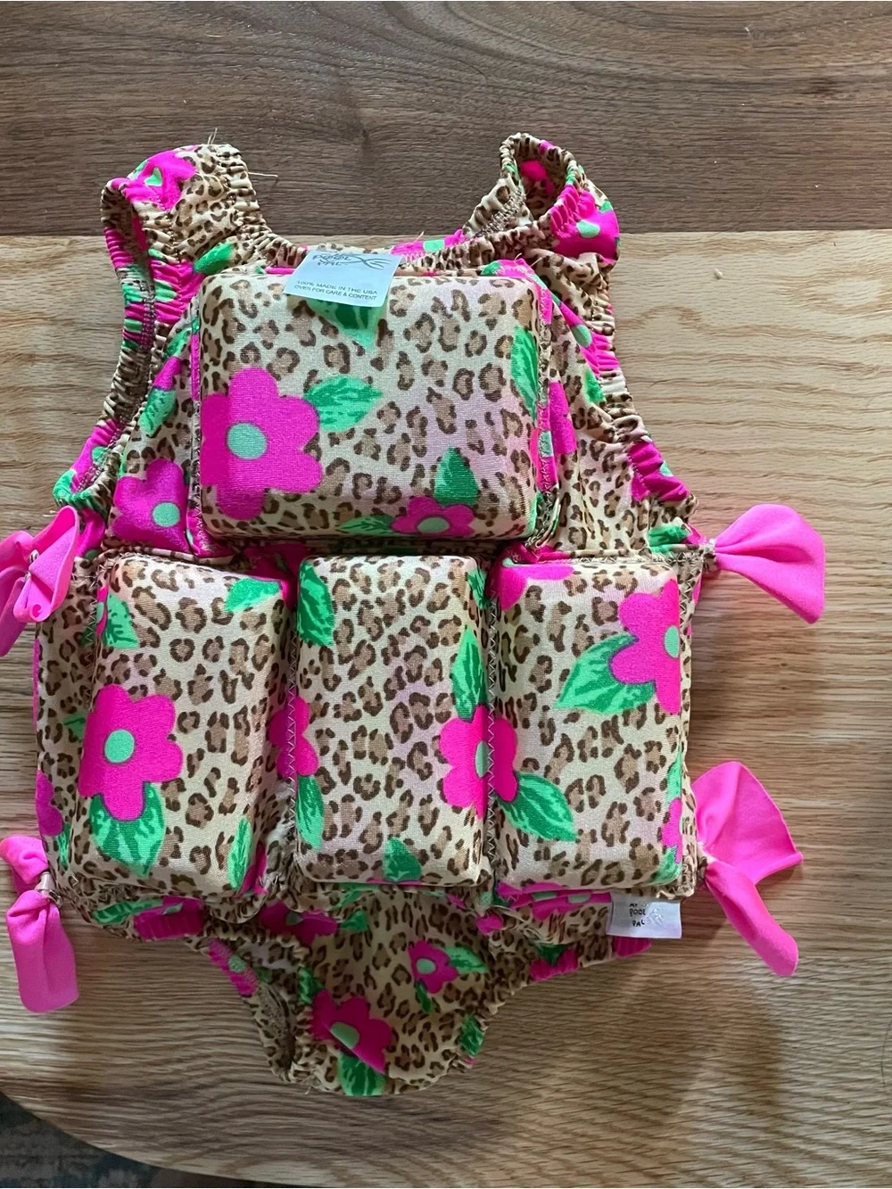 Pool Pal ToddlerFloral Leopard Print Swim Vest - Pink/Green 20-30lbs size
